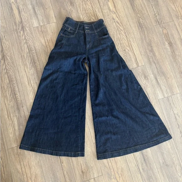 Pilcro Wide-Leg Flare Jeans - Deep Blue - Picture 3 of 6